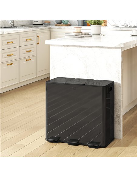 HOMCOM 3 x 20L Pedal Bin, Steel Triple Kitchen Bin with Soft Close Lid, Removable Inner Buckets, Fingerprint-Proof, Black - pic 172735 | FastDaddyshop