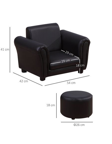 Homcom Childrens, Kids Armchair with Footstool, Black - pic 17274 | FastDaddyshop