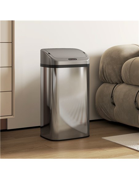 HOMCOM 48L Stainless Steel Sensor Bin - Silver-Tone - pic 172744 | FastDaddyshop