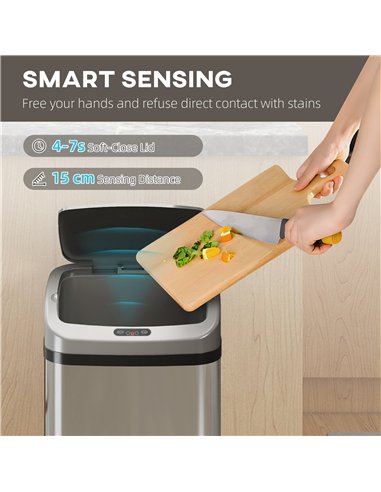 HOMCOM 48L Stainless Steel Sensor Bin - Silver-Tone