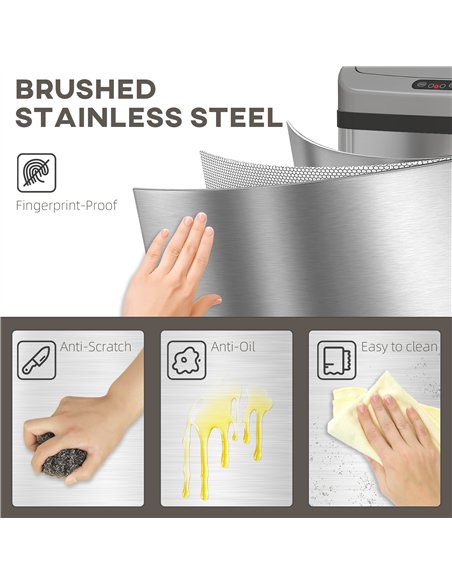 HOMCOM 48L Stainless Steel Sensor Bin - Silver-Tone - pic 172747 | FastDaddyshop