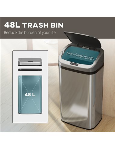 HOMCOM 48L Stainless Steel Sensor Bin - Silver-Tone