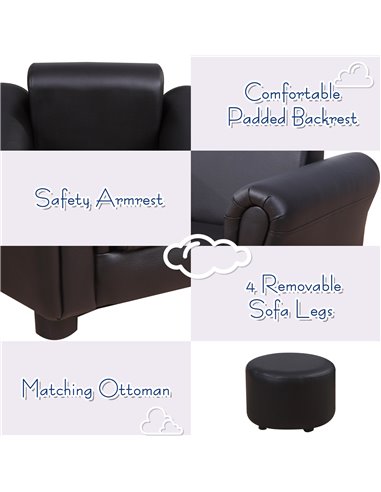 Homcom Childrens, Kids Armchair with Footstool, Black