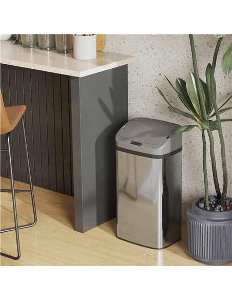 HOMCOM 48L Stainless Steel Sensor Bin - Silver-Tone - pic 172751 | FastDaddyshop