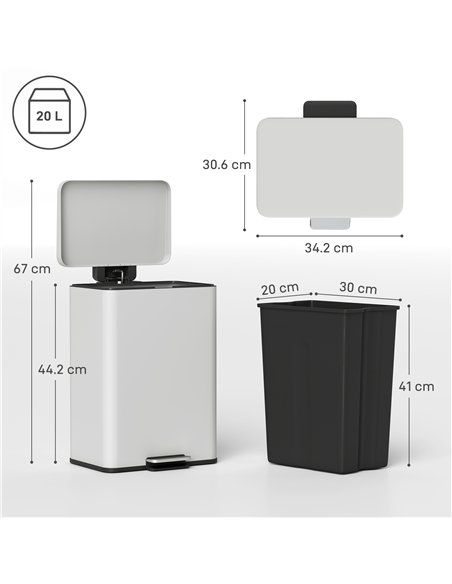 HOMCOM 20L Kitchen Bin with Soft-Close Lid and Stay-Open Function, Pedal Bin with Removable Inner Bucket for Kitchen, Office, Ho - pic 172754 | FastDaddyshop