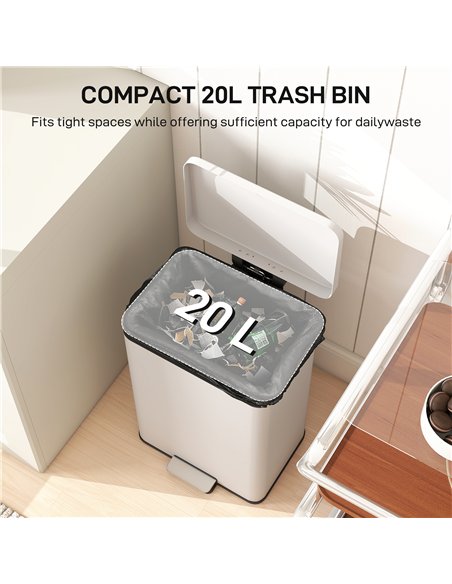 HOMCOM 20L Kitchen Bin with Soft-Close Lid and Stay-Open Function, Pedal Bin with Removable Inner Bucket for Kitchen, Office, Ho - pic 172755 | FastDaddyshop