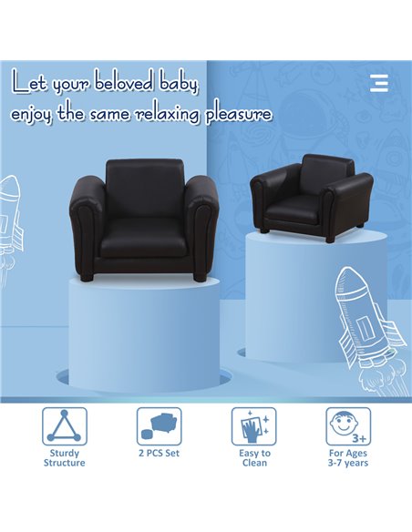Homcom Childrens, Kids Armchair with Footstool, Black - pic 17277 | FastDaddyshop