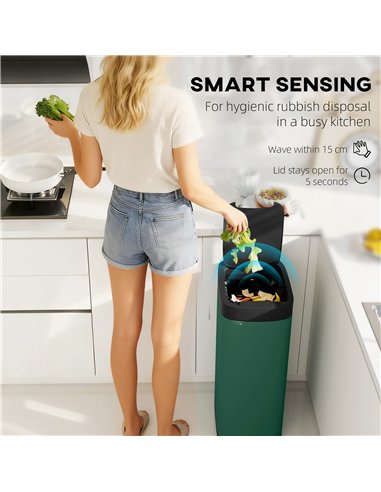 HOMCOM 50L Sensor Bin, Automatic Kitchen Bin, Manual Override, Battery Operated, Inner-Bucket-Free, for Kitchen, Bedroom