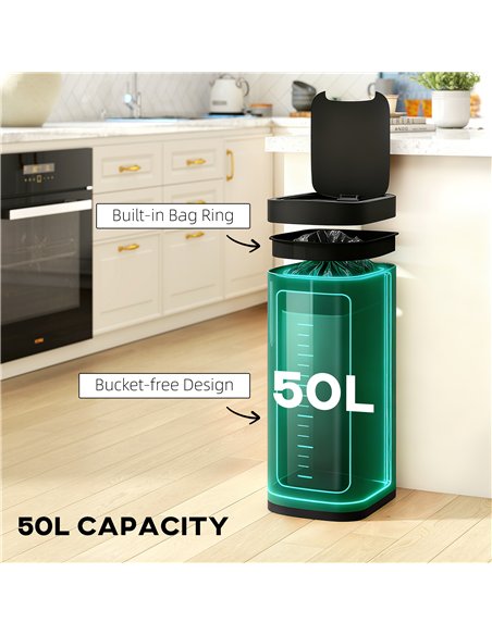 HOMCOM 50L Sensor Bin, Automatic Kitchen Bin, Manual Override, Battery Operated, Inner-Bucket-Free, for Kitchen, Bedroom - pic 172774 | FastDaddyshop