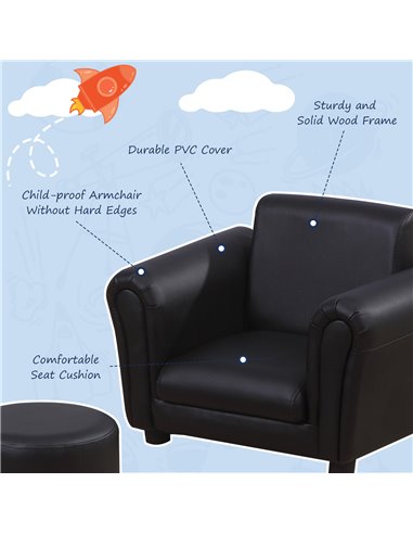 Homcom Childrens, Kids Armchair with Footstool, Black