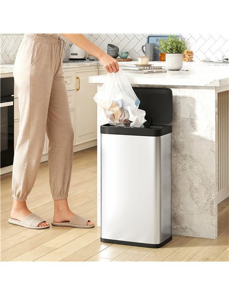 HOMCOM 45L Stainless Steel Sensor Bin - Silver Tone - pic 172780 | FastDaddyshop