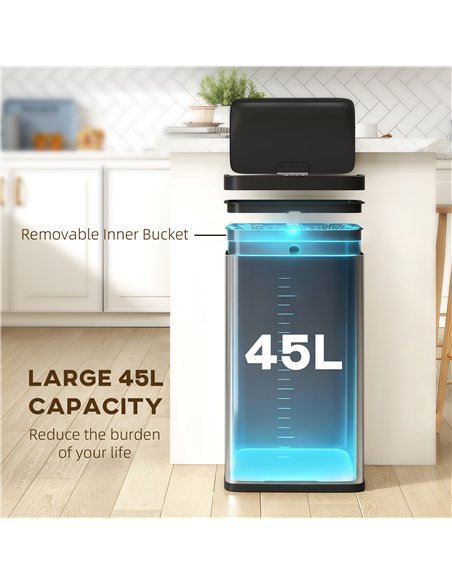 HOMCOM 45L Stainless Steel Sensor Bin - Silver Tone - pic 172783 | FastDaddyshop