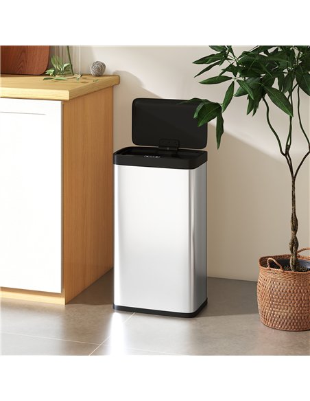 HOMCOM 45L Stainless Steel Sensor Bin - Silver Tone - pic 172787 | FastDaddyshop