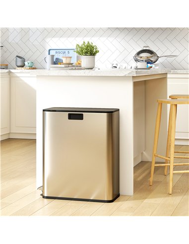 HOMCOM Dual Kitchen Bin with Soft-Close Butterfly Lid, 2 x 28L Stainless Steel Pedal Bin with Removable Inner Buckets, Fingerpri