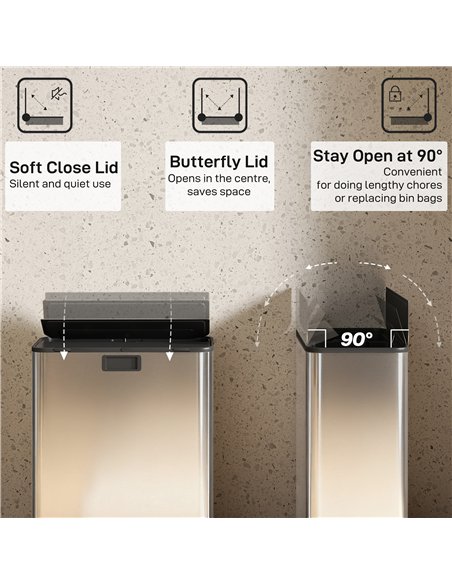 HOMCOM Dual Kitchen Bin with Soft-Close Butterfly Lid, 2 x 28L Stainless Steel Pedal Bin with Removable Inner Buckets, Fingerpri - pic 172792 | FastDaddyshop