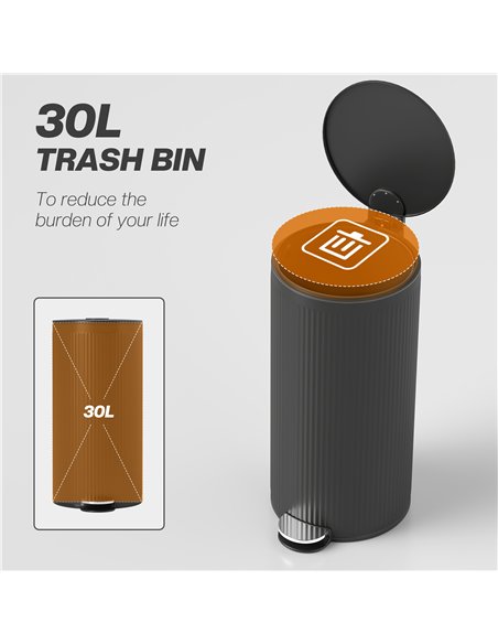 HOMCOM 30 Litre Pedal Kitchen Bin with Soft Close and Stay Open Lid, Rubbish Bin with Removable Inner Bucket for Kitchen, Office - pic 172800 | FastDaddyshop