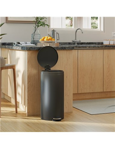 HOMCOM 30 Litre Pedal Kitchen Bin with Soft Close and Stay Open Lid, Rubbish Bin with Removable Inner Bucket for Kitchen, Office