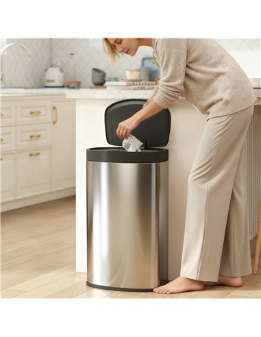 HOMCOM 55L Sensor Bin with Soft-Close Lid, Automatic Touchless Motion Sensor Kitchen Bin with Fingerprint Resistant Stainless St