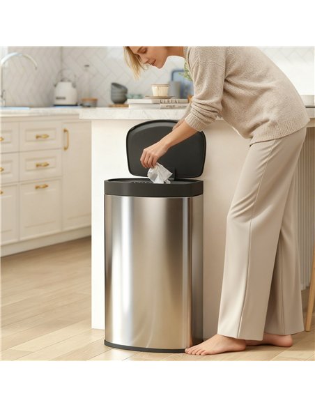 HOMCOM 55L Sensor Bin with Soft-Close Lid, Automatic Touchless Motion Sensor Kitchen Bin with Fingerprint Resistant Stainless St - pic 172807 | FastDaddyshop