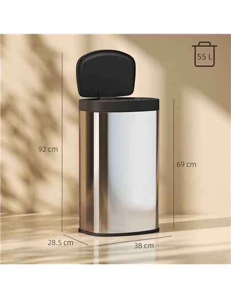 HOMCOM 55L Sensor Bin with Soft-Close Lid, Automatic Touchless Motion Sensor Kitchen Bin with Fingerprint Resistant Stainless St - pic 172808 | FastDaddyshop