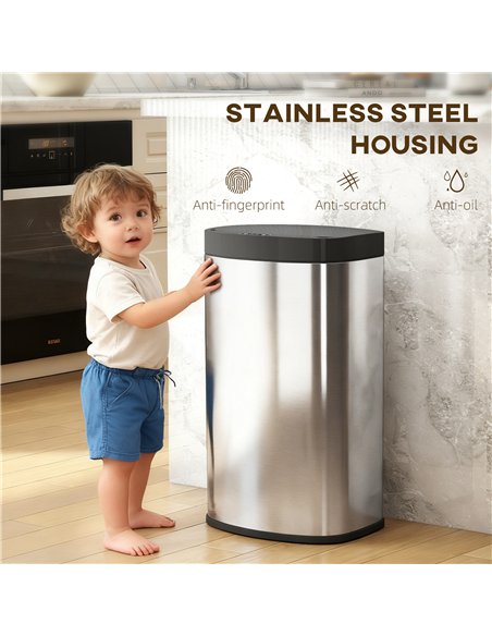 HOMCOM 55L Sensor Bin with Soft-Close Lid, Automatic Touchless Motion Sensor Kitchen Bin with Fingerprint Resistant Stainless St - pic 172811 | FastDaddyshop