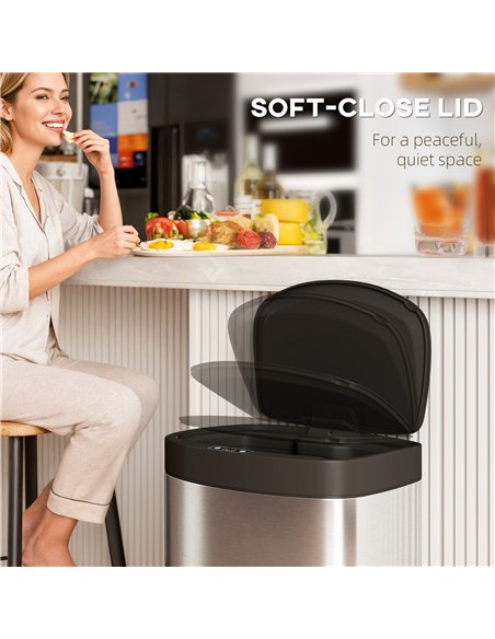 HOMCOM 55L Sensor Bin with Soft-Close Lid, Automatic Touchless Motion Sensor Kitchen Bin with Fingerprint Resistant Stainless St - pic 172812 | FastDaddyshop