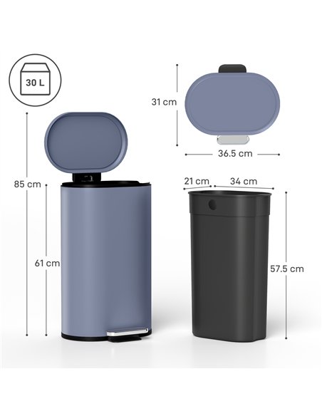HOMCOM 30 L Modern Curved Kitchen Bin - Grey - pic 172817 | FastDaddyshop