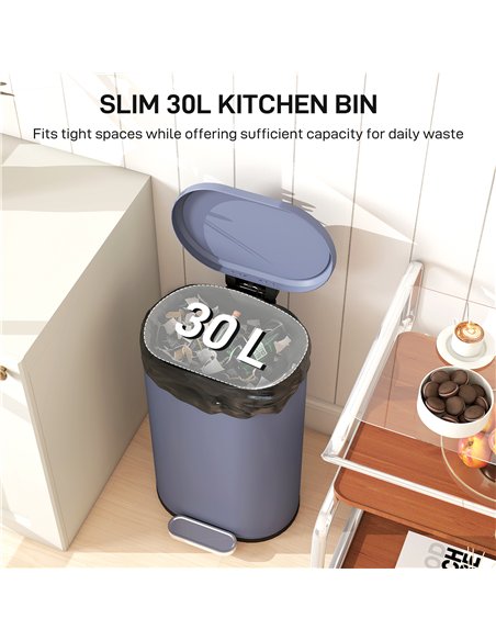 HOMCOM 30 L Modern Curved Kitchen Bin - Grey - pic 172818 | FastDaddyshop