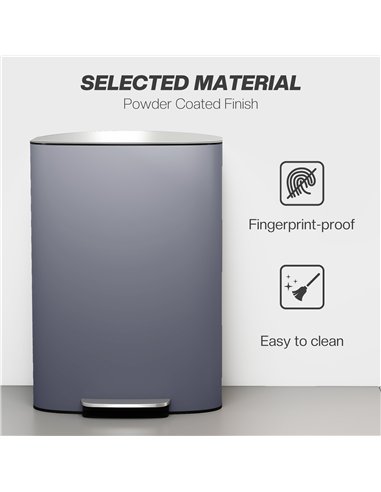HOMCOM 50L Kitchen Bin with Soft-Close Lid and Stay-Open Function, Stainless Steel Pedal Bin with Removable Inner Bucket, Carry 