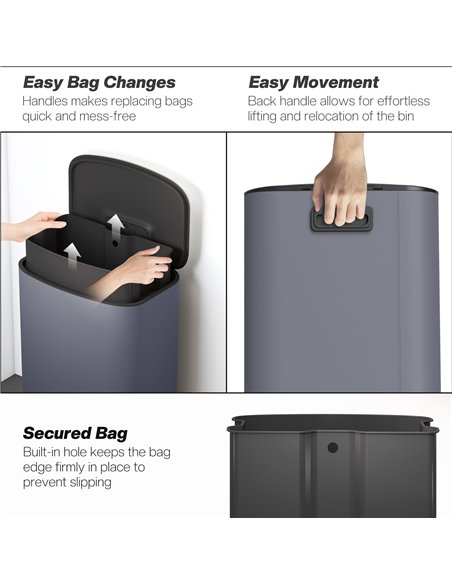 HOMCOM 50L Kitchen Bin with Soft-Close Lid and Stay-Open Function, Stainless Steel Pedal Bin with Removable Inner Bucket, Carry  - pic 172830 | FastDaddyshop