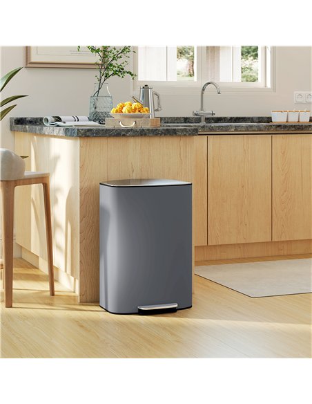 HOMCOM 50L Kitchen Bin with Soft-Close Lid and Stay-Open Function, Stainless Steel Pedal Bin with Removable Inner Bucket, Carry  - pic 172832 | FastDaddyshop