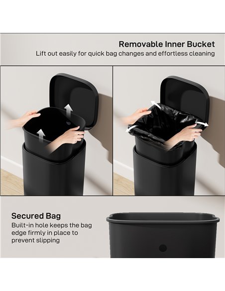 HOMCOM 30L Kitchen Bin, Compact Pedal Bin with Soft-Close and Stay-Open Lid, Removable Bucket for Kitchen, Home, Office, Black - pic 172838 | FastDaddyshop