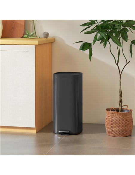 HOMCOM 30L Kitchen Bin, Compact Pedal Bin with Soft-Close and Stay-Open Lid, Removable Bucket for Kitchen, Home, Office, Black - pic 172841 | FastDaddyshop