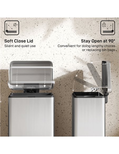 HOMCOM 20L Kitchen Bin with Soft-Close Lid and Stay-Open Function, Stainless Steel Pedal Bin with Removable Inner Bucket for Kit - pic 172846 | FastDaddyshop