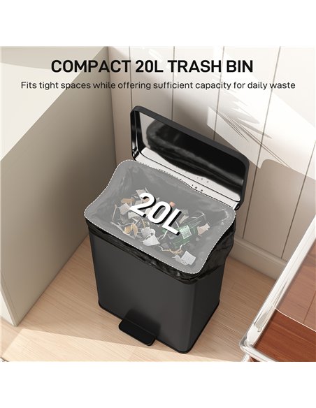 HOMCOM 20L Kitchen Bin with Soft-Close Lid and Stay-Open Function, Stainless Steel Pedal Bin with Removable Inner Bucket for Kit - pic 172854 | FastDaddyshop