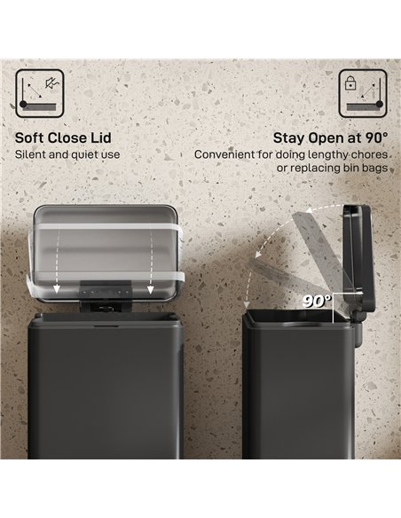 HOMCOM 20L Kitchen Bin with Soft-Close Lid and Stay-Open Function, Stainless Steel Pedal Bin with Removable Inner Bucket for Kit - pic 172855 | FastDaddyshop