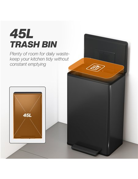 HOMCOM 45L Kitchen Bin, Pedal Bin with Soft-Close and Stay-Open Lid, Removable Inner Bucket, Odor Control for Kitchen, Office - pic 172863 | FastDaddyshop