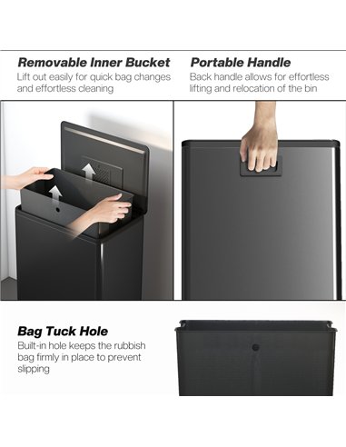 HOMCOM 45L Kitchen Bin, Pedal Bin with Soft-Close and Stay-Open Lid, Removable Inner Bucket, Odor Control for Kitchen, Office