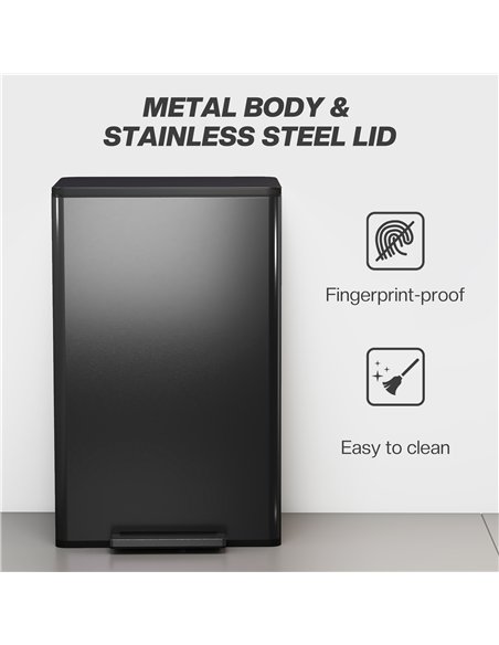 HOMCOM 45L Kitchen Bin, Pedal Bin with Soft-Close and Stay-Open Lid, Removable Inner Bucket, Odor Control for Kitchen, Office - pic 172866 | FastDaddyshop