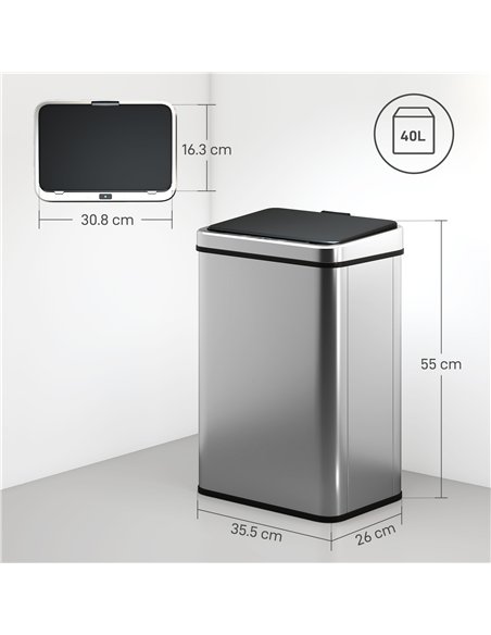 HOMCOM 40L Sensor Bin with Quiet Soft-Close Lid, Automatic Touchless Motion Sensor Kitchen Bin with Fingerprint Resistant Stainl - pic 172871 | FastDaddyshop