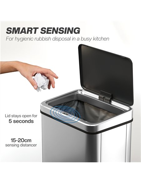 HOMCOM 40L Sensor Bin with Quiet Soft-Close Lid, Automatic Touchless Motion Sensor Kitchen Bin with Fingerprint Resistant Stainl - pic 172872 | FastDaddyshop