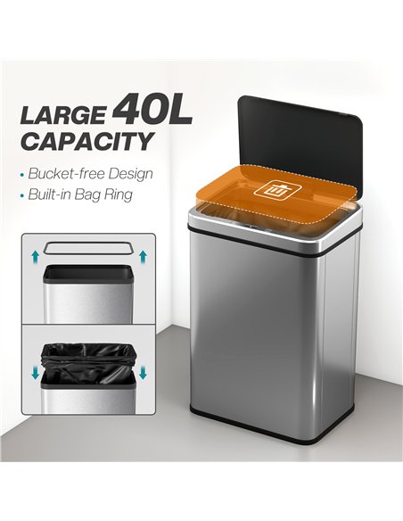 HOMCOM 40L Sensor Bin with Quiet Soft-Close Lid, Automatic Touchless Motion Sensor Kitchen Bin with Fingerprint Resistant Stainl - pic 172873 | FastDaddyshop