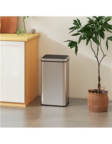 HOMCOM 50L Sensor Bin with Quiet Soft-Close Lid, Automatic Touchless Motion Sensor Kitchen Bin with Fingerprint Resistant Stainl