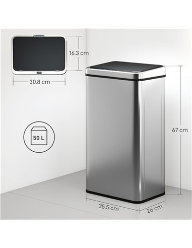 HOMCOM 50L Sensor Bin with Quiet Soft-Close Lid, Automatic Touchless Motion Sensor Kitchen Bin with Fingerprint Resistant Stainl