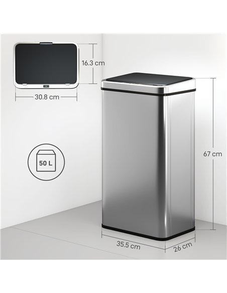 HOMCOM 50L Sensor Bin with Quiet Soft-Close Lid, Automatic Touchless Motion Sensor Kitchen Bin with Fingerprint Resistant Stainl - pic 172880 | FastDaddyshop