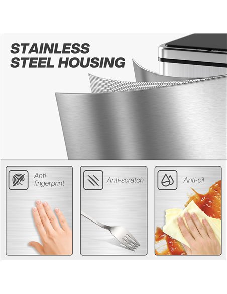 HOMCOM 50L Sensor Bin with Quiet Soft-Close Lid, Automatic Touchless Motion Sensor Kitchen Bin with Fingerprint Resistant Stainl - pic 172883 | FastDaddyshop