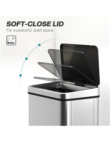 HOMCOM 50L Sensor Bin with Quiet Soft-Close Lid, Automatic Touchless Motion Sensor Kitchen Bin with Fingerprint Resistant Stainl