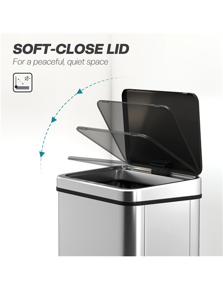 HOMCOM 50L Sensor Bin with Quiet Soft-Close Lid, Automatic Touchless Motion Sensor Kitchen Bin with Fingerprint Resistant Stainl - pic 172884 | FastDaddyshop