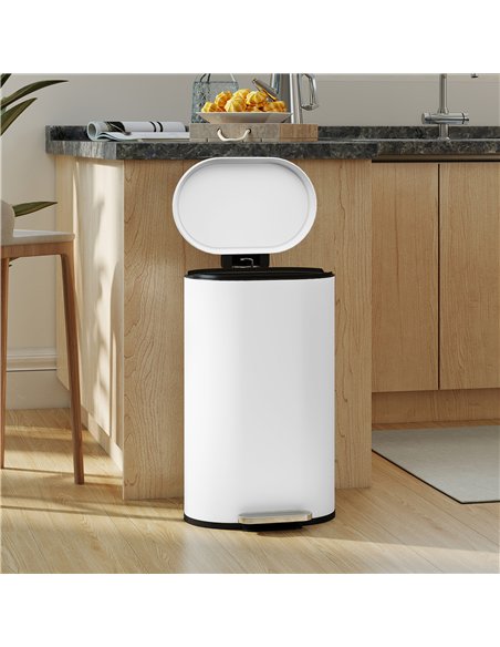 HOMCOM 30 L Modern Curved Kitchen Bin - White - pic 172888 | FastDaddyshop