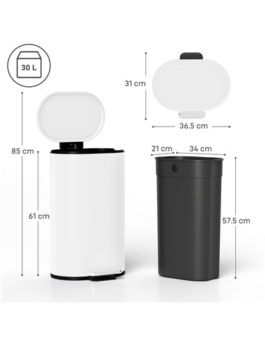 HOMCOM 30 L Modern Curved Kitchen Bin - White